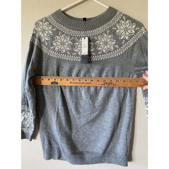 NWT Talbots Lambswool Gray Snowflake 3/4 Sleeve Sweater- Size Medium - Picture 6 of 7